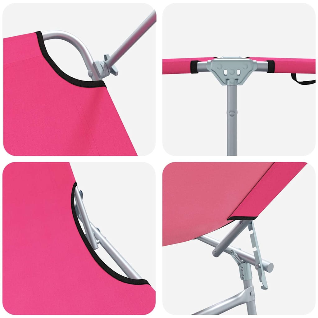 Sun Lounger Folding 2-person 2 pcs Pink 58 x 188 x 77cm Fabric