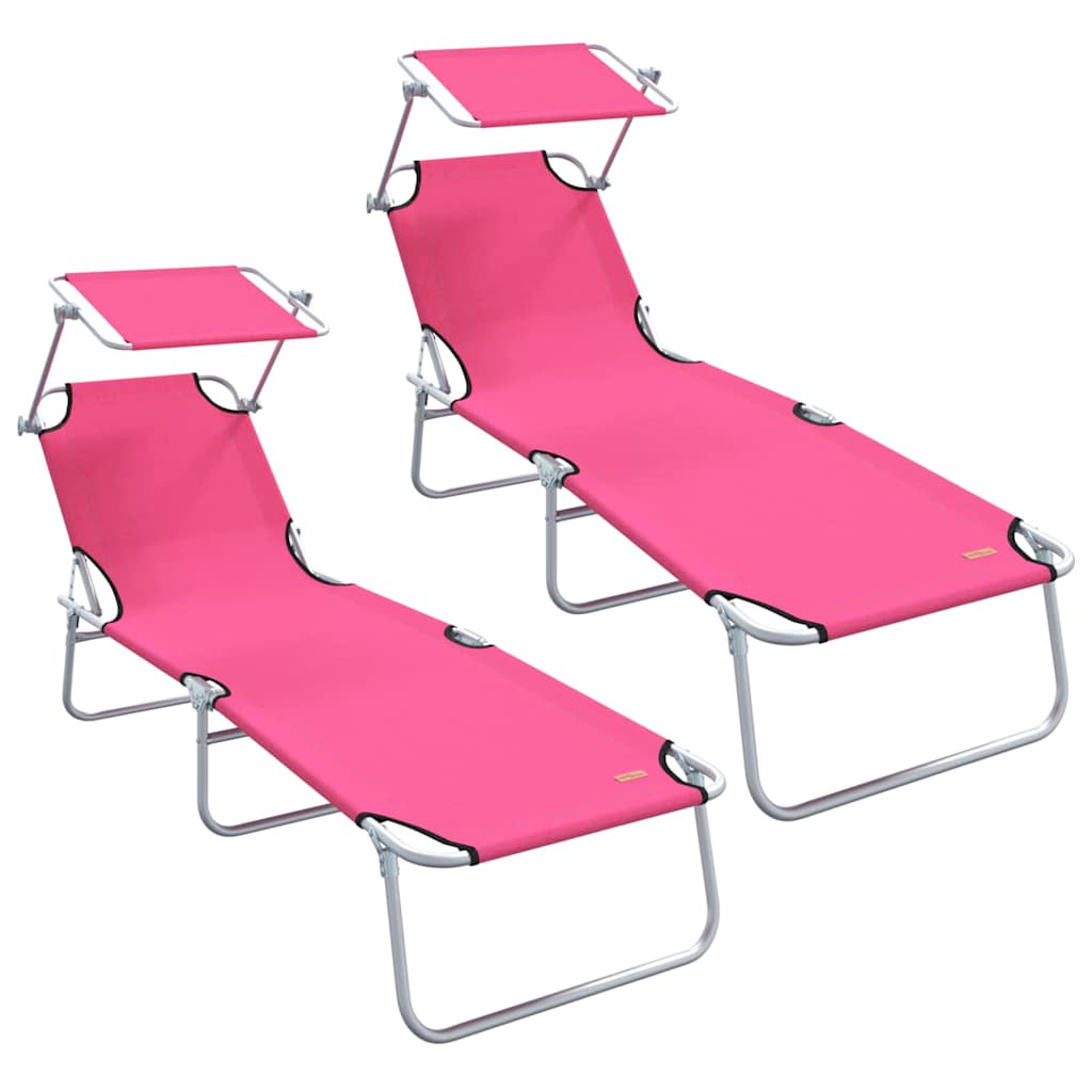 Sun Lounger Folding 2-person 2 pcs Pink 58 x 188 x 77cm Fabric