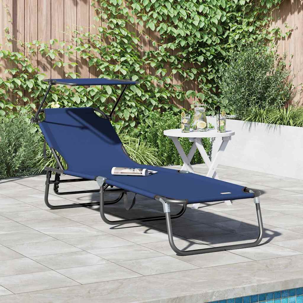 Folding Sun Lounger Folding Blue 56 x 190 x 81cm Fabric