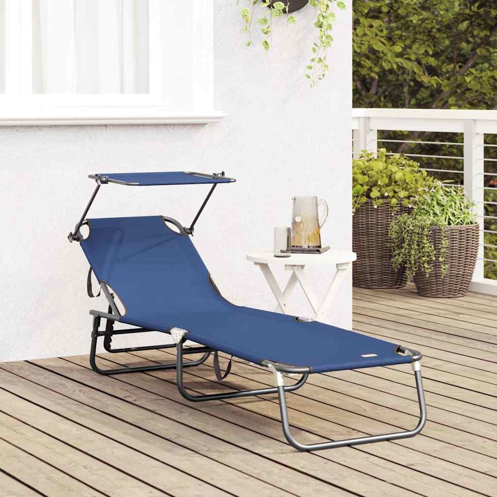 Folding Sun Lounger Folding Blue 56 x 190 x 81cm Fabric