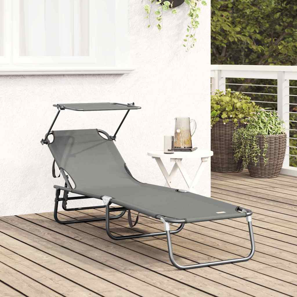 Folding Sun Lounger Folding Grey 56 x 190 x 81cm Fabric