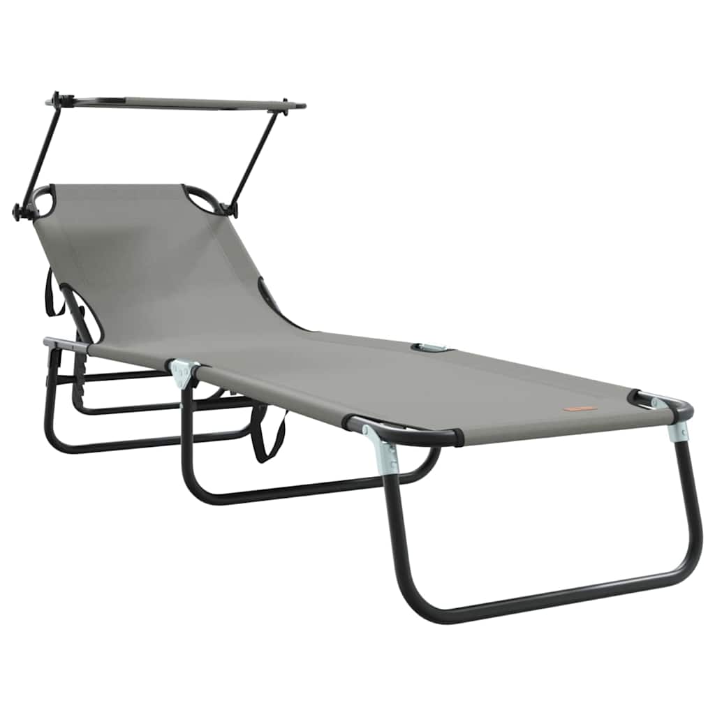 Folding Sun Lounger Folding Grey 56 x 190 x 81cm Fabric