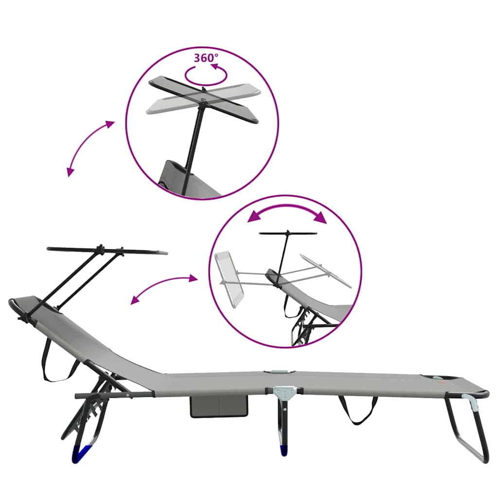 Folding Sun Lounger Folding Grey 56 x 190 x 81cm Fabric