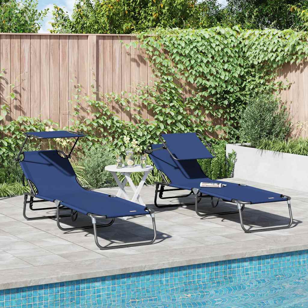 Folding Sun Lounger Folding 2 pcs Blue 56 x 190 x 81cm Fabric