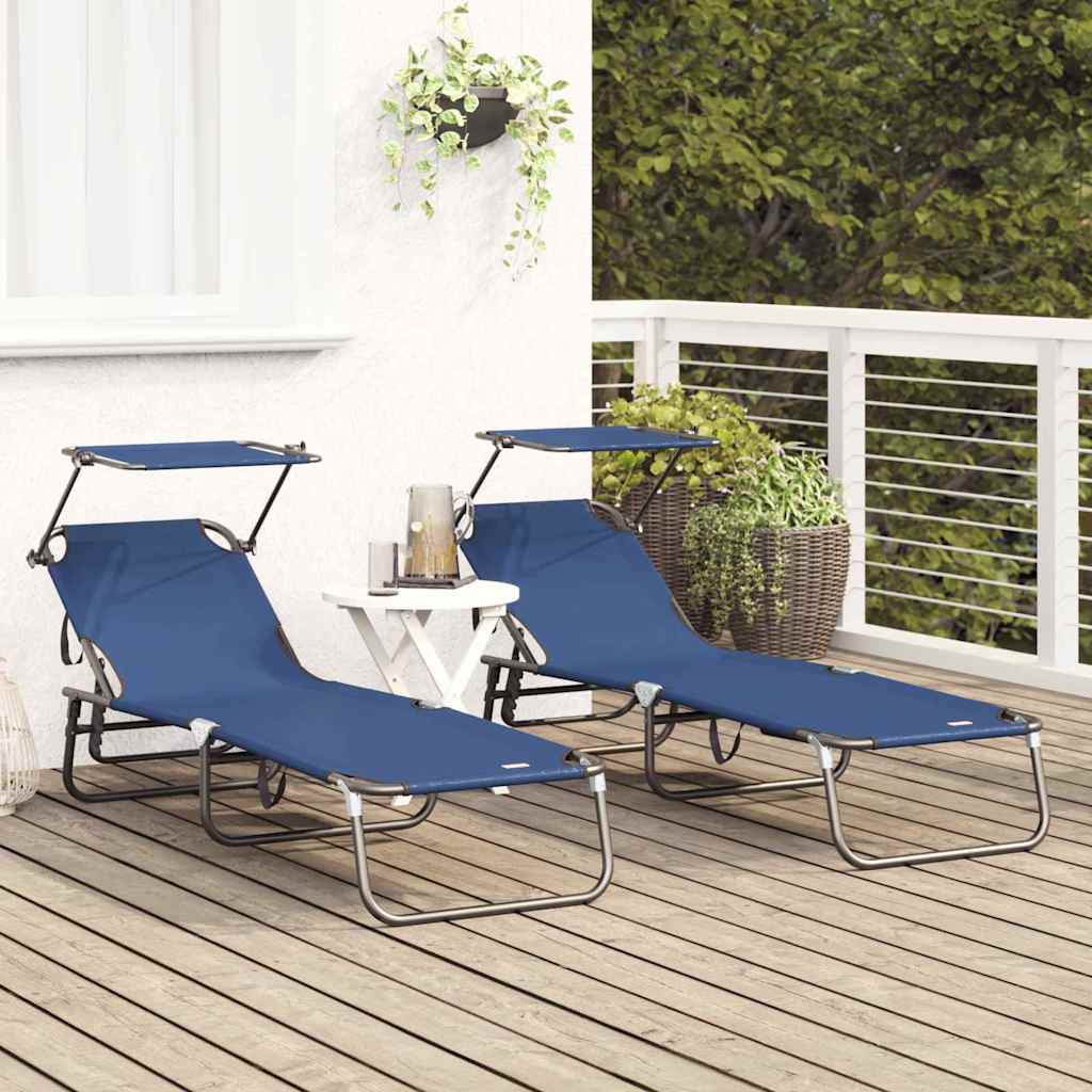 Folding Sun Lounger Folding 2 pcs Blue 56 x 190 x 81cm Fabric