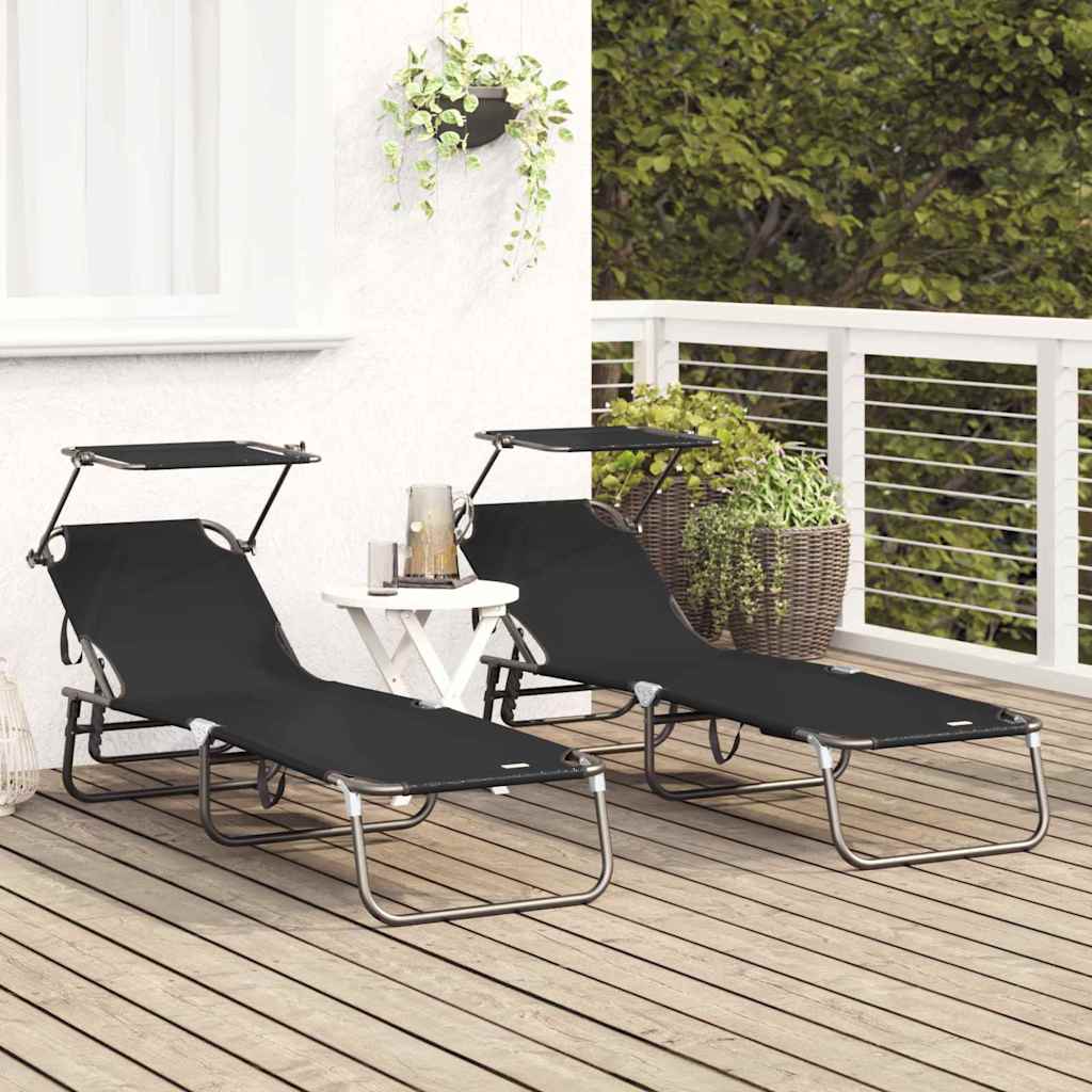 Folding Sun Lounger Folding 2 pcs Black 56 x 190 x 81cm Fabric