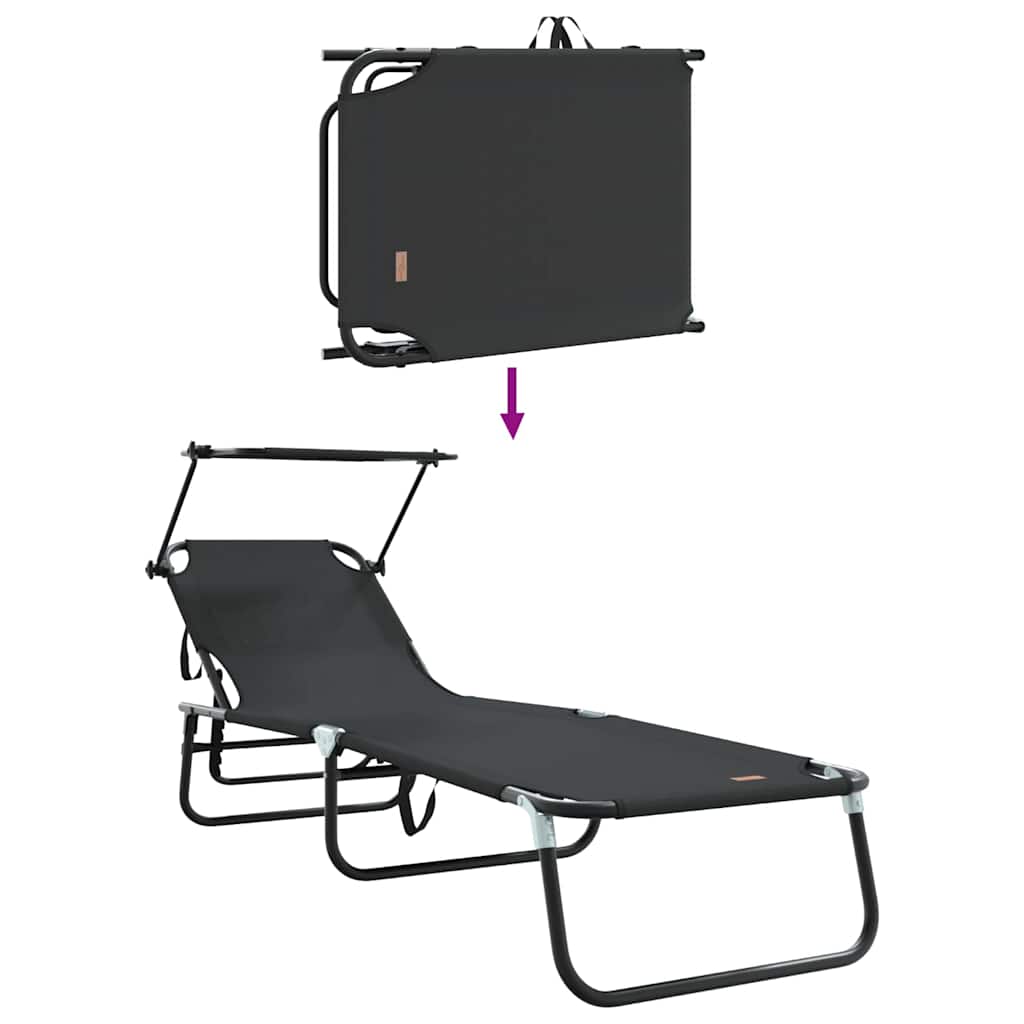 Folding Sun Lounger Folding 2 pcs Black 56 x 190 x 81cm Fabric