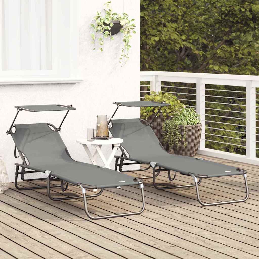 Folding Sun Lounger Folding 2 pcs Grey 56 x 190 x 81cm Fabric