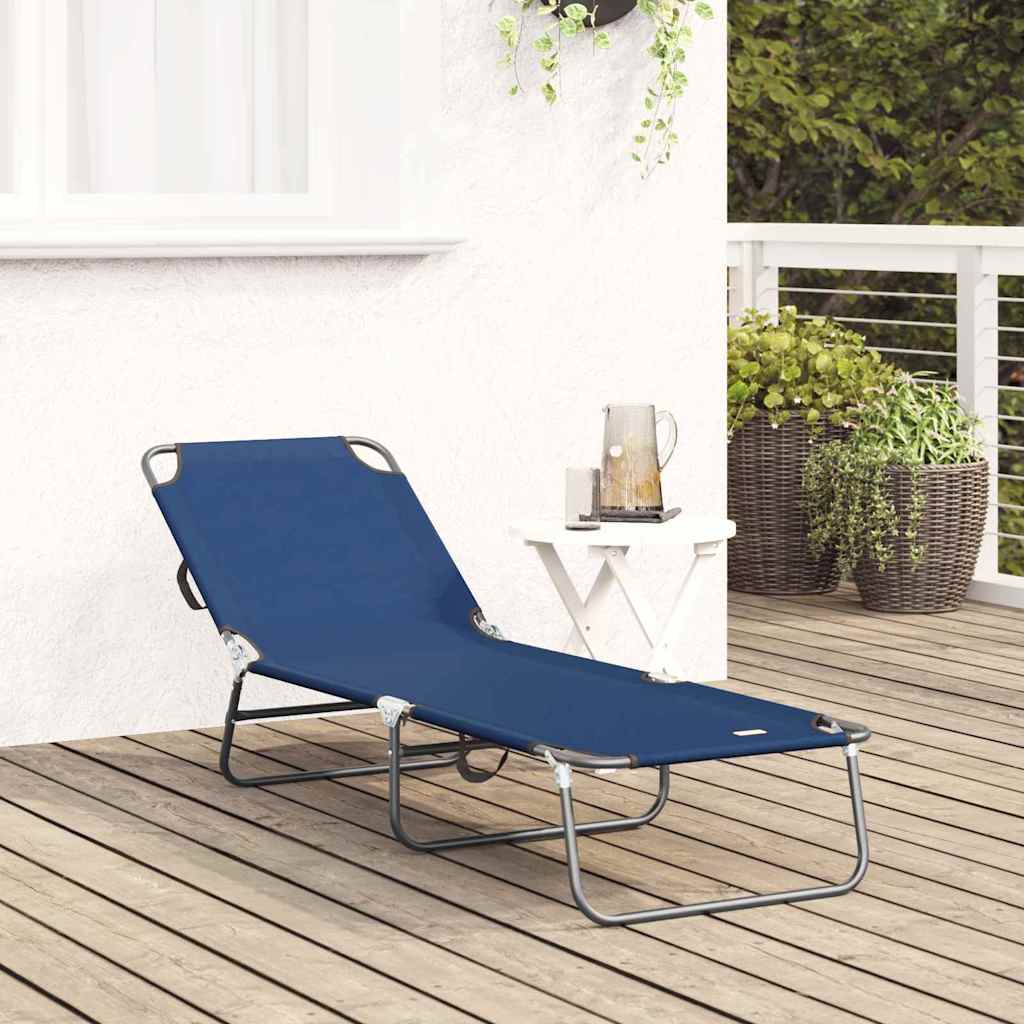 Folding Sun Lounger Folding Blue 56 x 189 x 87cm Fabric