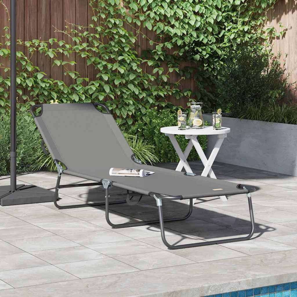 Folding Sun Lounger Folding Grey 56 x 189 x 87cm Fabric
