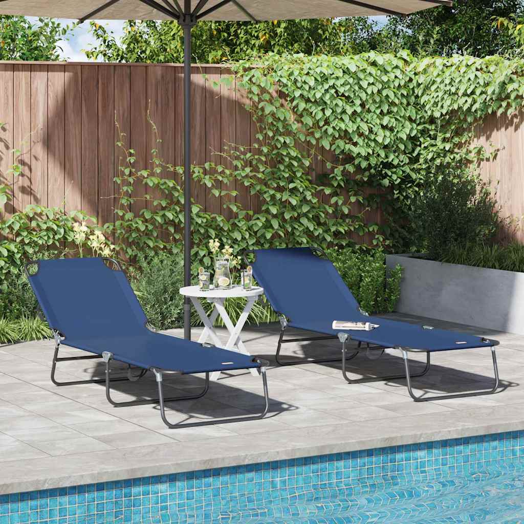 Folding Sun Lounger 2 pcs Blue 188 x 57 x 86.5 cm Polyester
