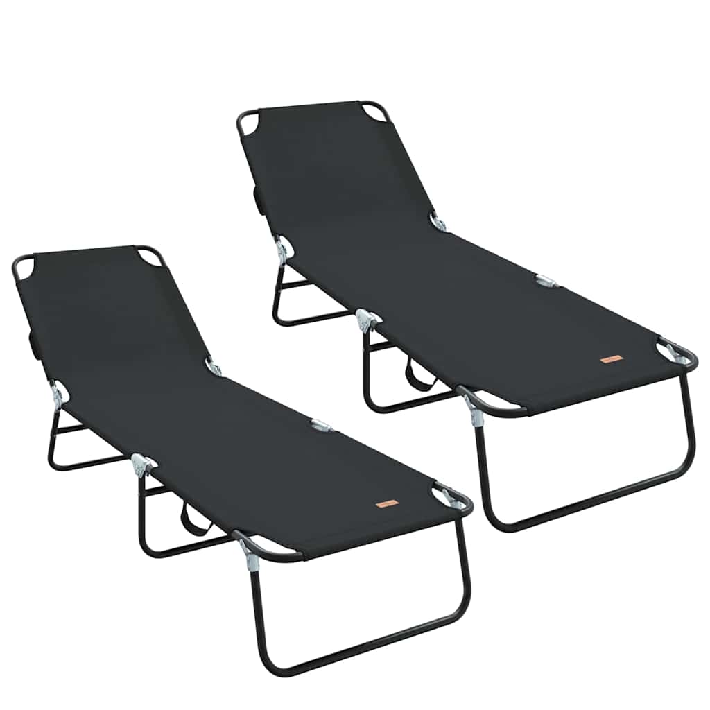 Folding Sun Lounger Folding 2 pcs Black 56 x 189 x 87cm Fabric