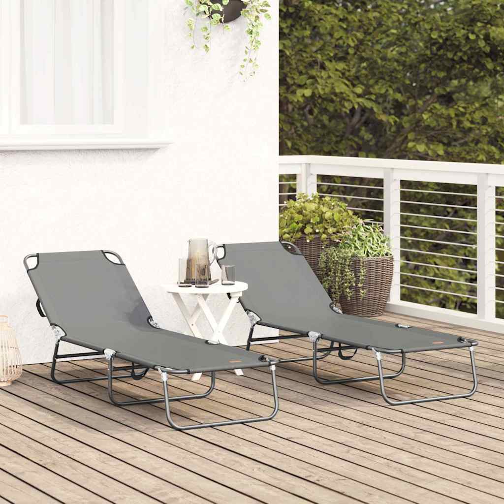Folding Sun Lounger Folding 2 pcs Grey 56 x 189 x 87cm Fabric