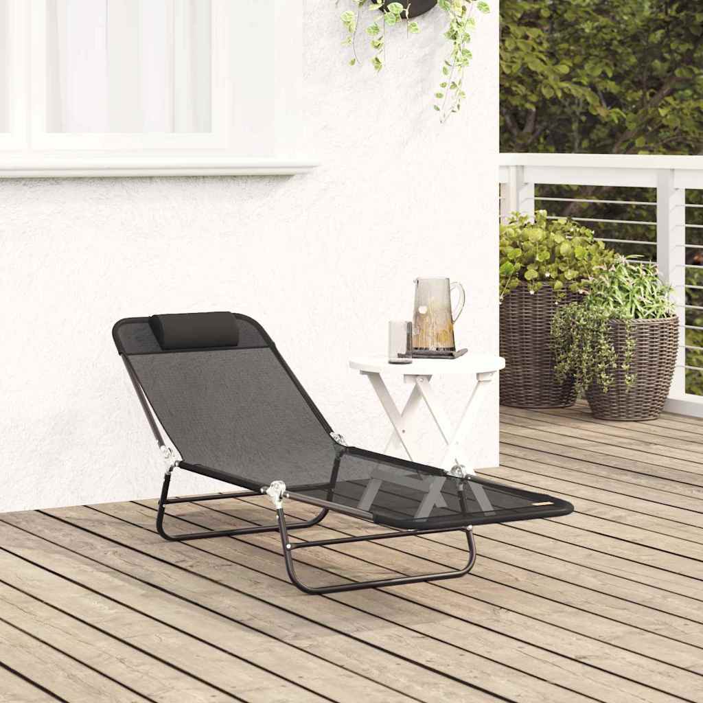 Folding Sun Lounger Folding Black 182 x 55 x 85.5cm Textilene