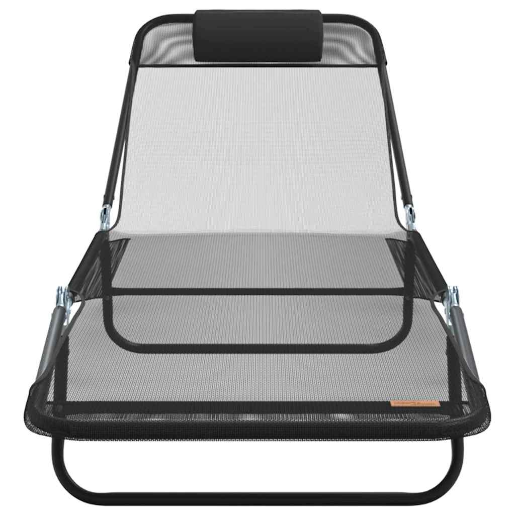 Folding Sun Lounger Folding Black 182 x 55 x 85.5cm Textilene