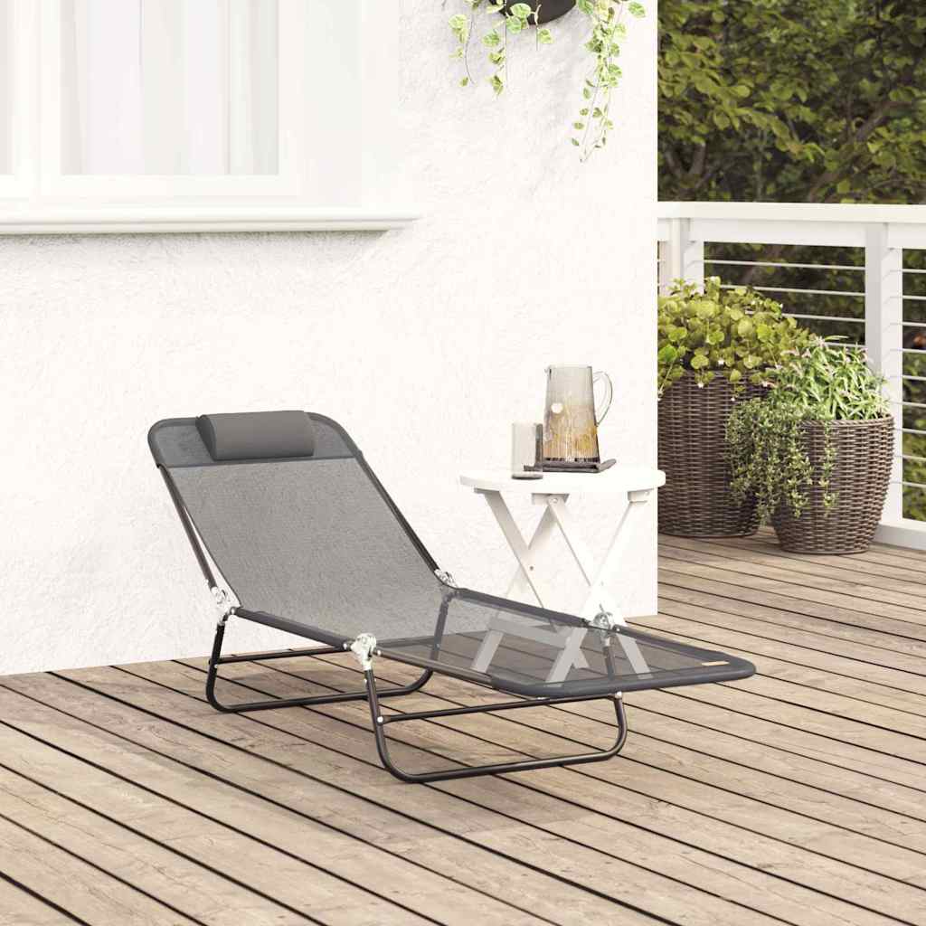 Folding Sun Lounger Folding Grey 182 x 55 x 85.5cm Textilene