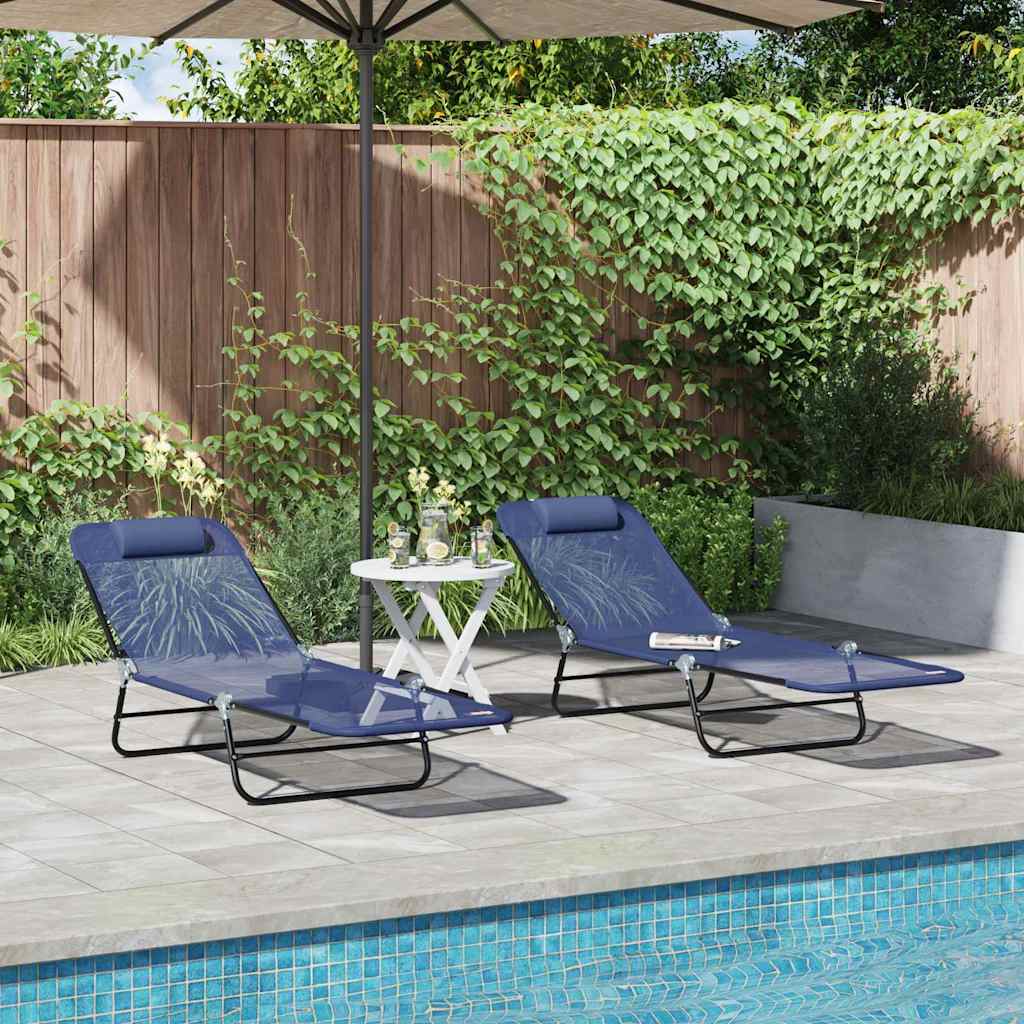 Folding Sun Lounger 2 pcs Navy 182 x 55 x 85.5cm Textilene