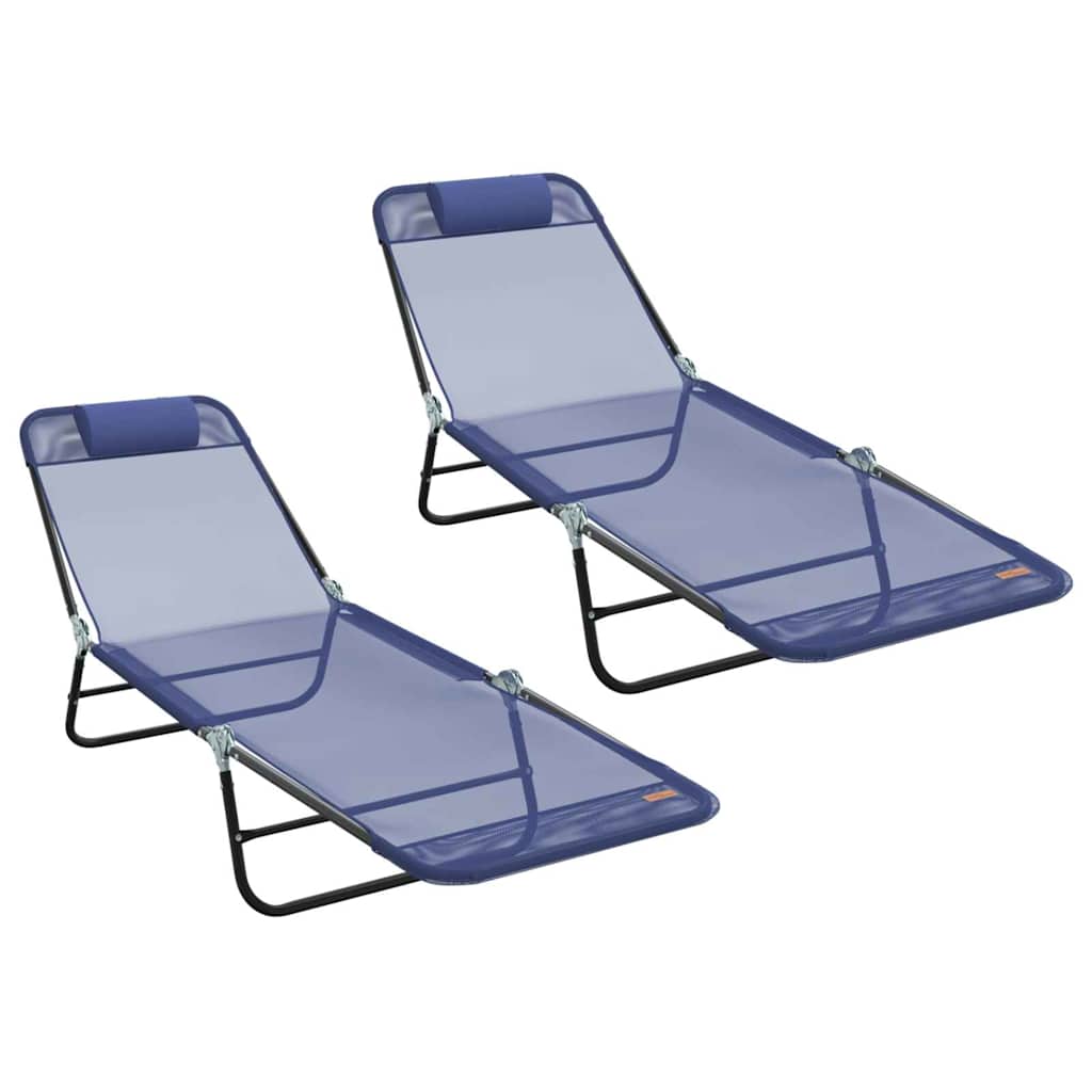Folding Sun Lounger 2 pcs Navy 182 x 55 x 85.5cm Textilene