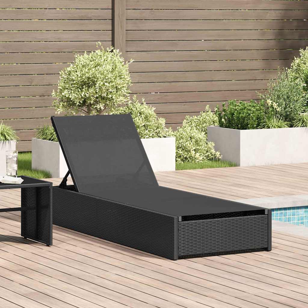 Sun Lounger Reclining Black 60 x 200 x 27cm Poly Rattan