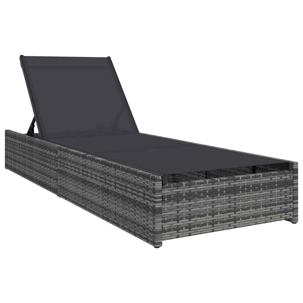 Sun Lounger Reclining 1-person Grey 60 x 200 x 27cm Poly Rattan