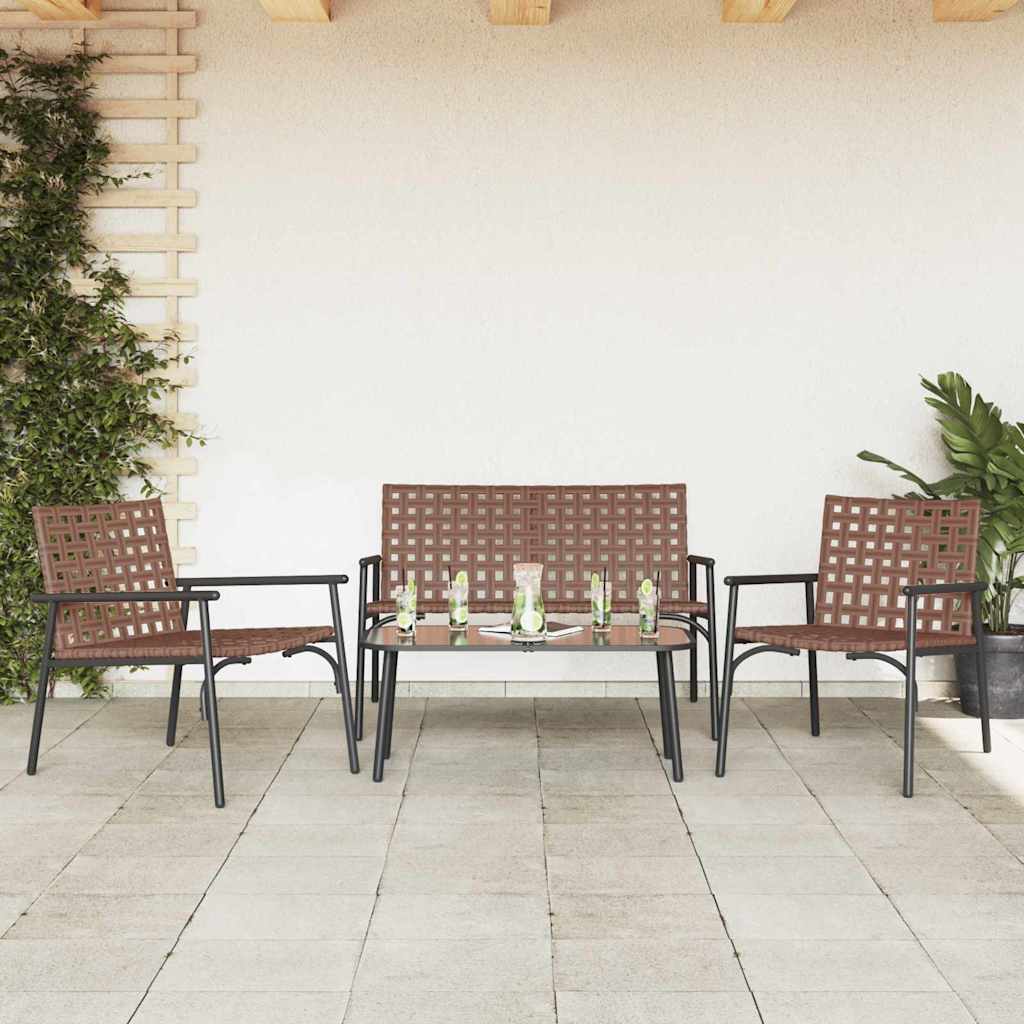 Garden Dining Set 4 pcs Brown Poly Rattan