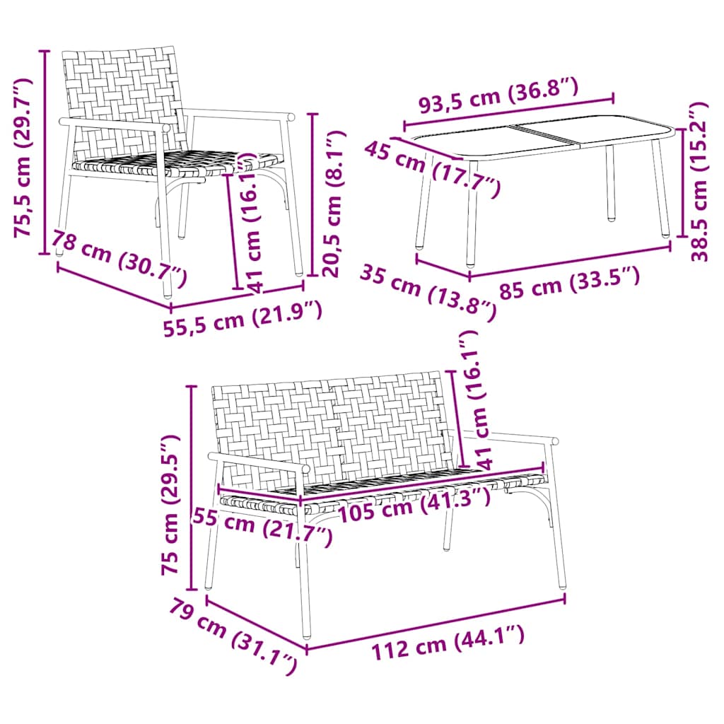 Garden Dining Set 4 pcs Brown Poly Rattan