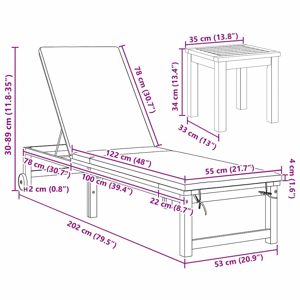 Sun Lounger 3 pcs Brown 35 x 35 x 34cm Solid Acacia wood