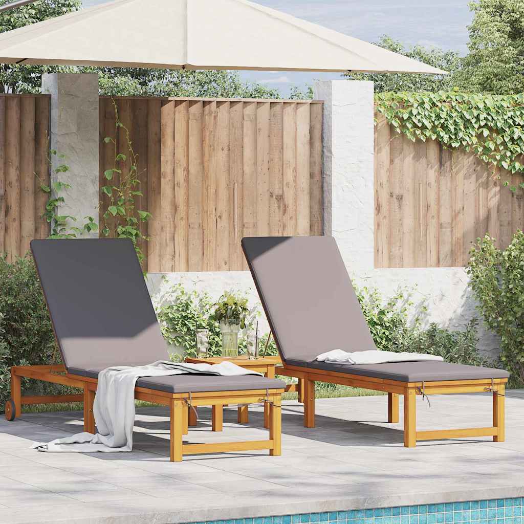 Sun Lounger 2 pcs Brown 53 x 202 x 89cm Solid Acacia wood