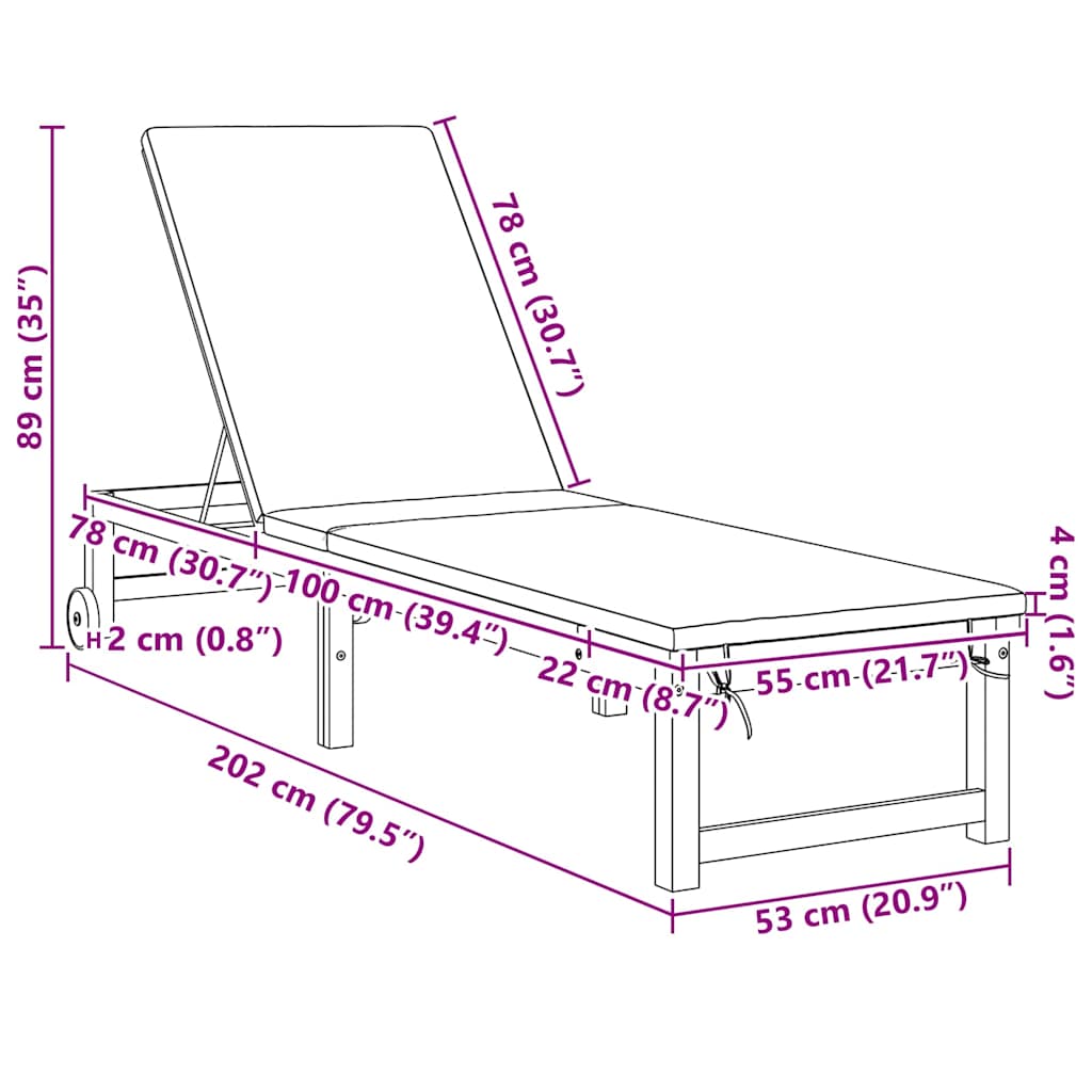 Sun Lounger 2 pcs Brown 53 x 202 x 89cm Solid Acacia wood