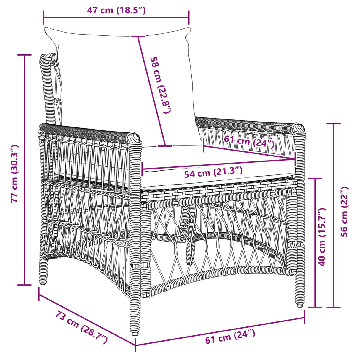 Garden Chair Grey 60 x 70 x 78cm Poly Rattan