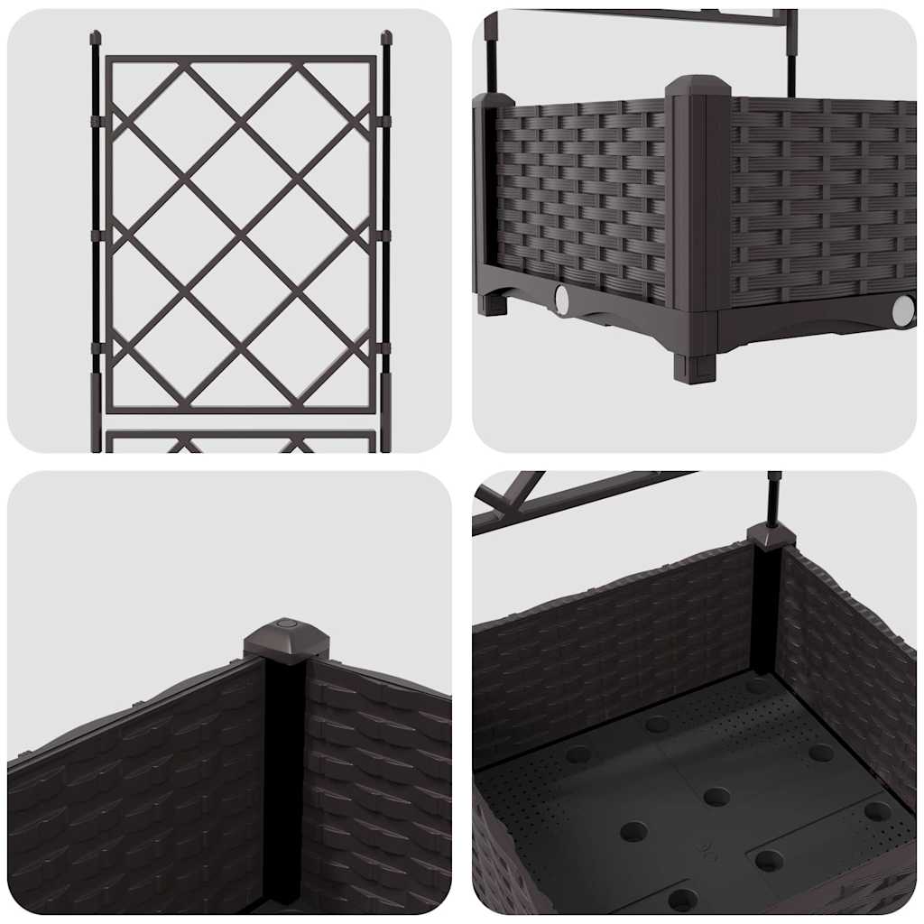 Garden Planter with Trellis Brown 40 x 40 x 125.5 cm PP