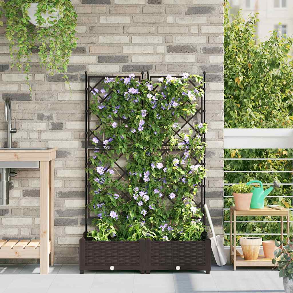 Garden Planter with Trellis 2 pcs Brown 80 x 40 x 125.5 cm PP