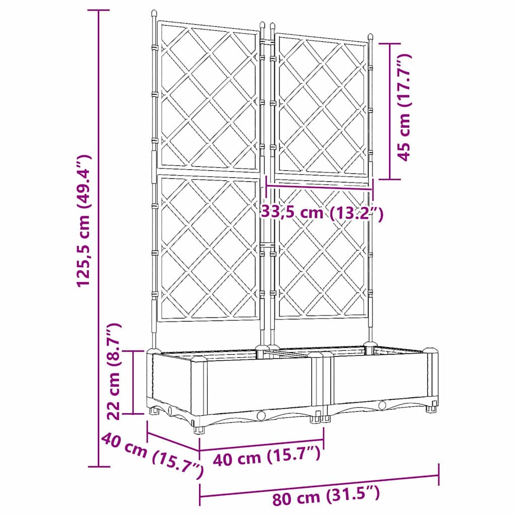 Garden Planter with Trellis 2 pcs Brown 80 x 40 x 125.5 cm PP