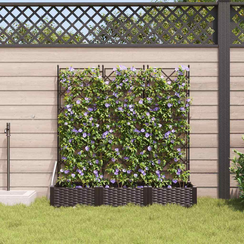 Garden Planter with Trellis 3 pcs Brown 120 x 40 x 125.5 cm PP