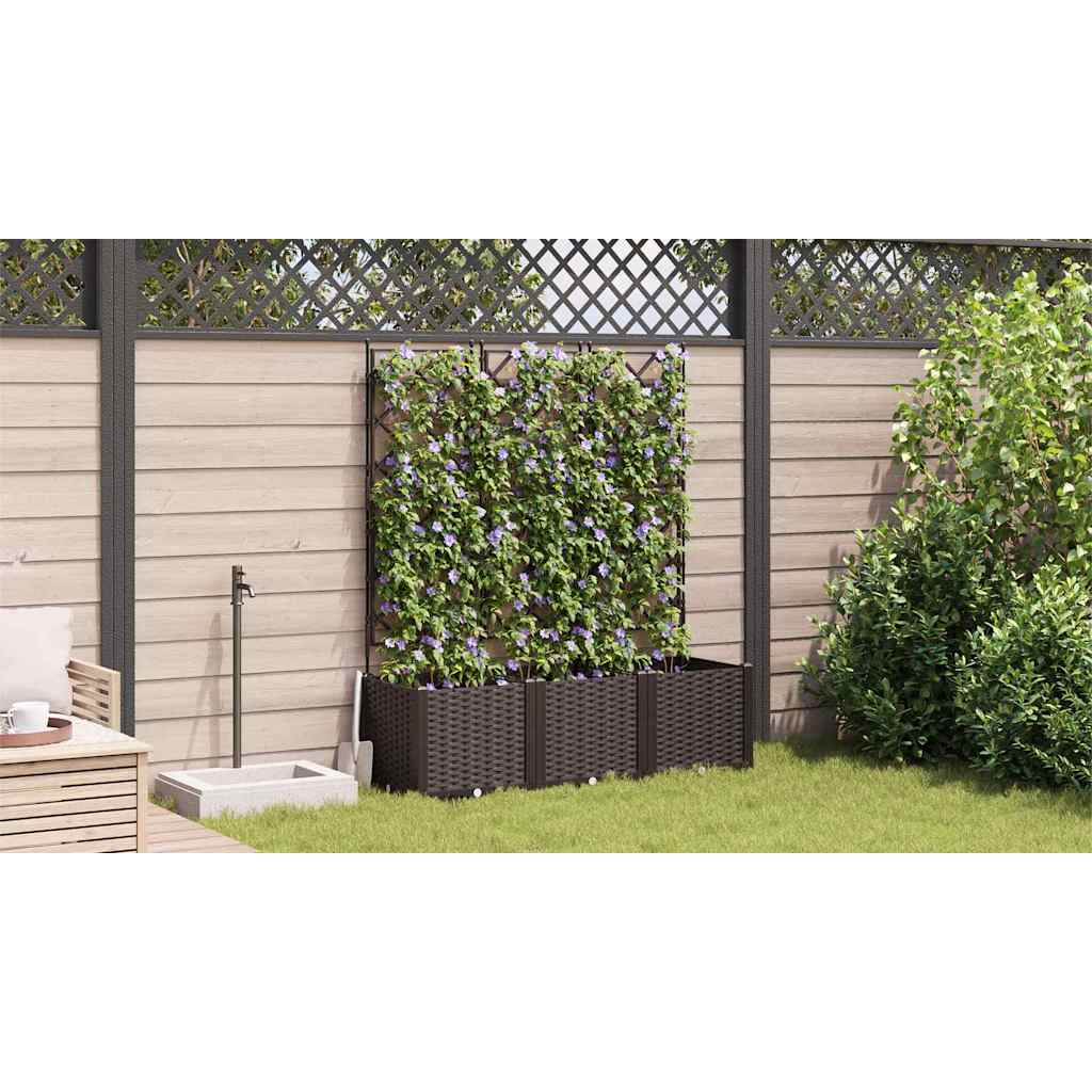 Garden Planter with Trellis 3 pcs Brown 120 x 40 x 143 cm PP
