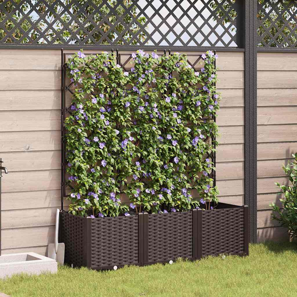Garden Planter with Trellis 3 pcs Brown 120 x 40 x 143 cm PP