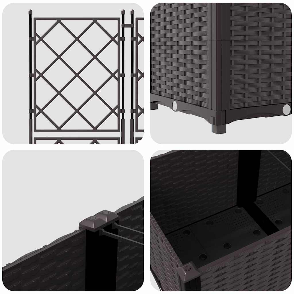 Garden Planter with Trellis 3 pcs Brown 80 x 80 x 143 cm PP