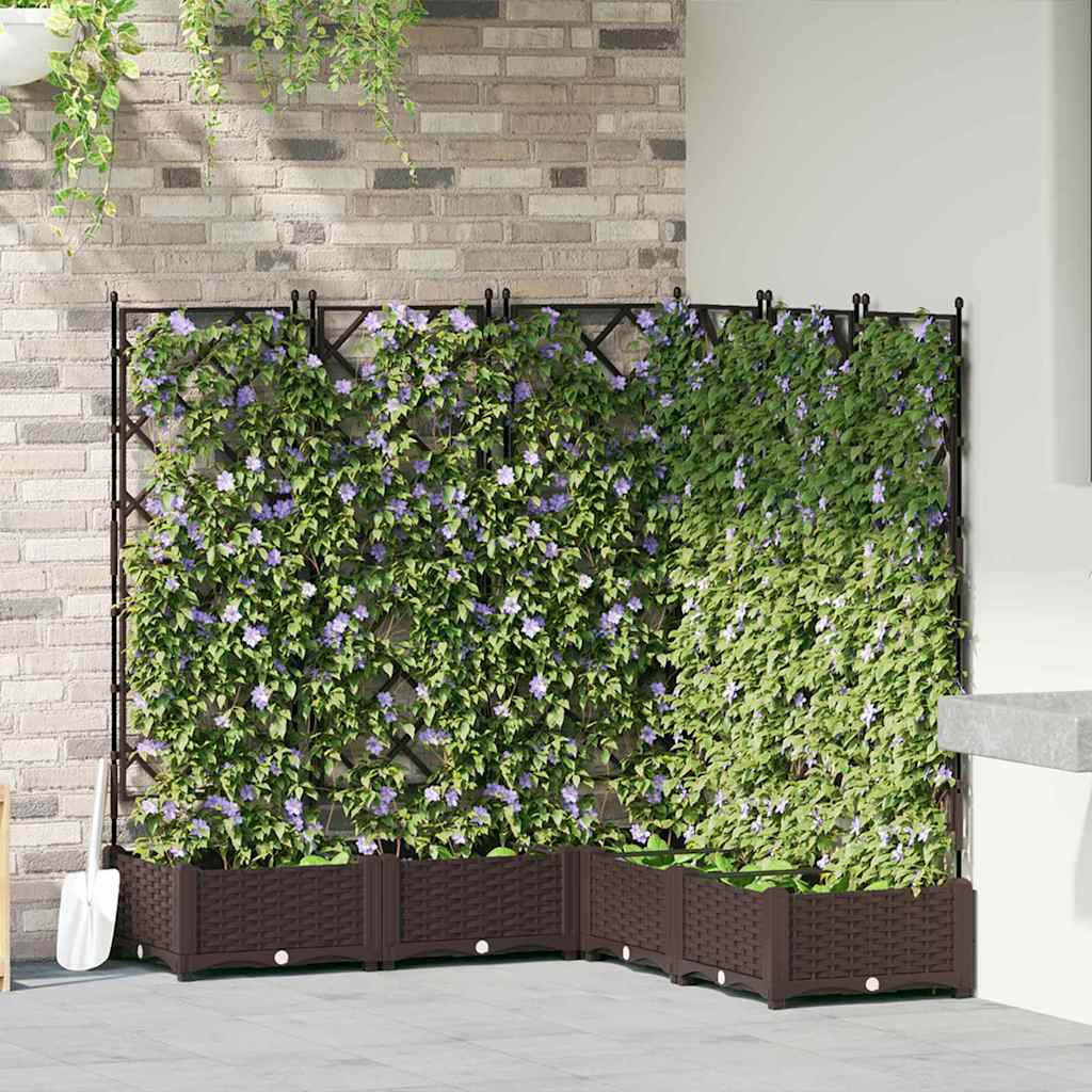 Garden Planter with Trellis 5 pcs Brown 120 x 120 x 125.5 cm PP