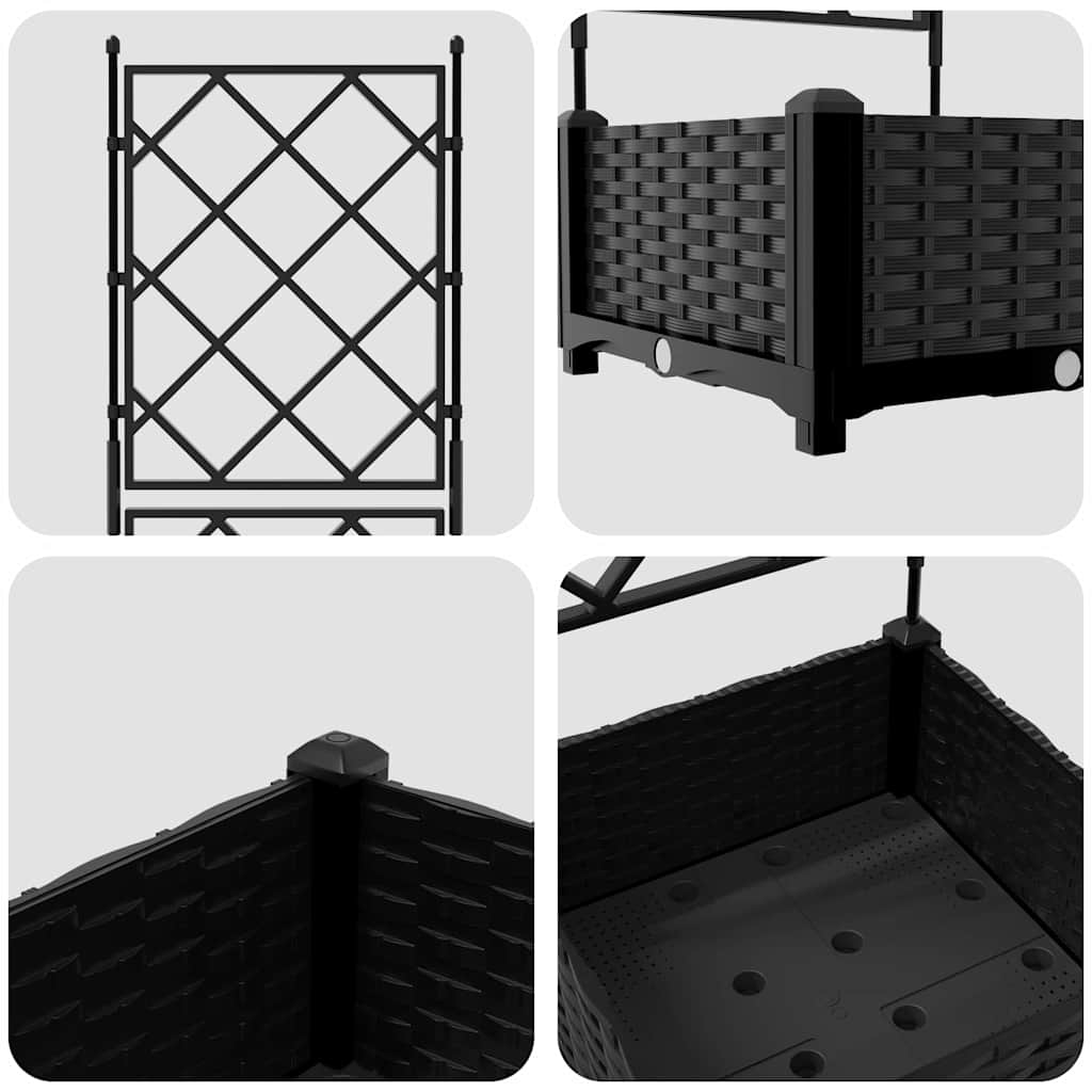 Garden Planter with Trellis Black 40 x 40 x 125.5 cm PP