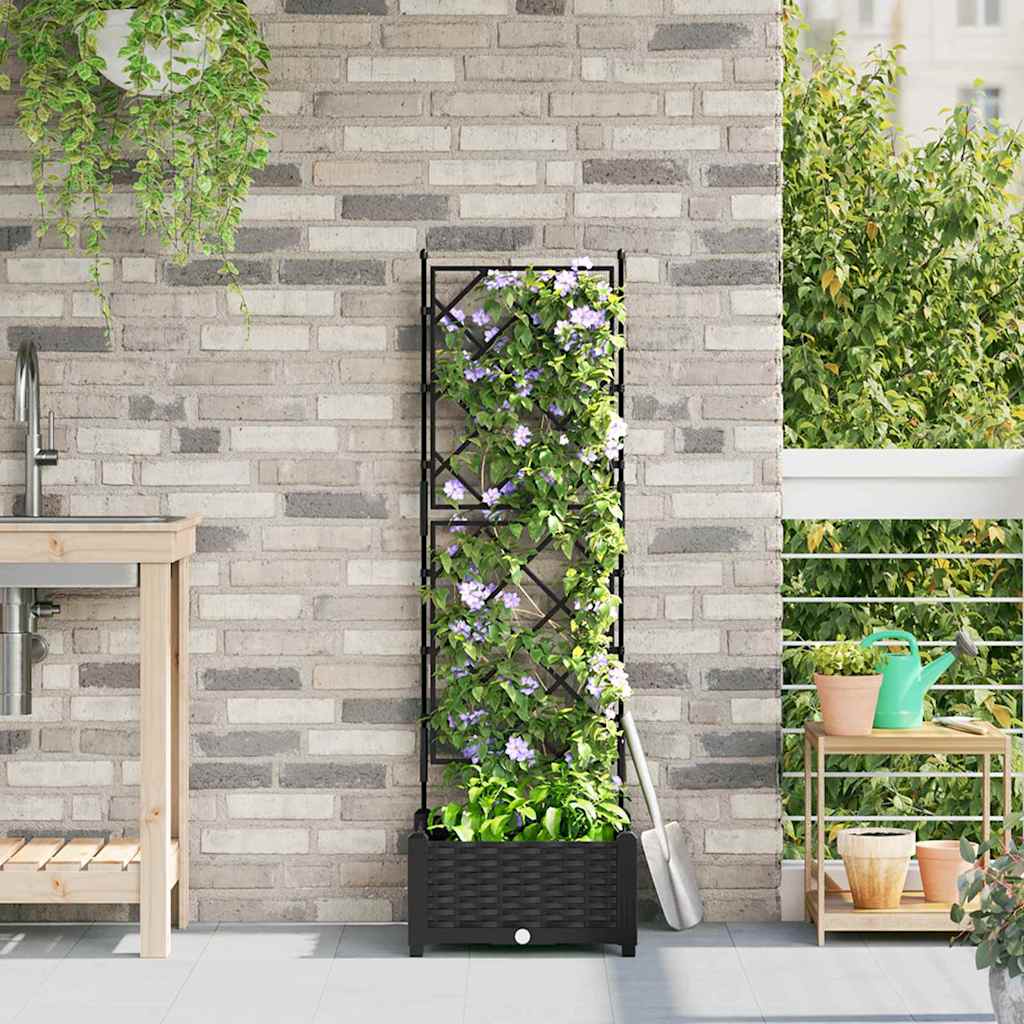 Garden Planter with Trellis Black 40 x 40 x 125.5 cm PP