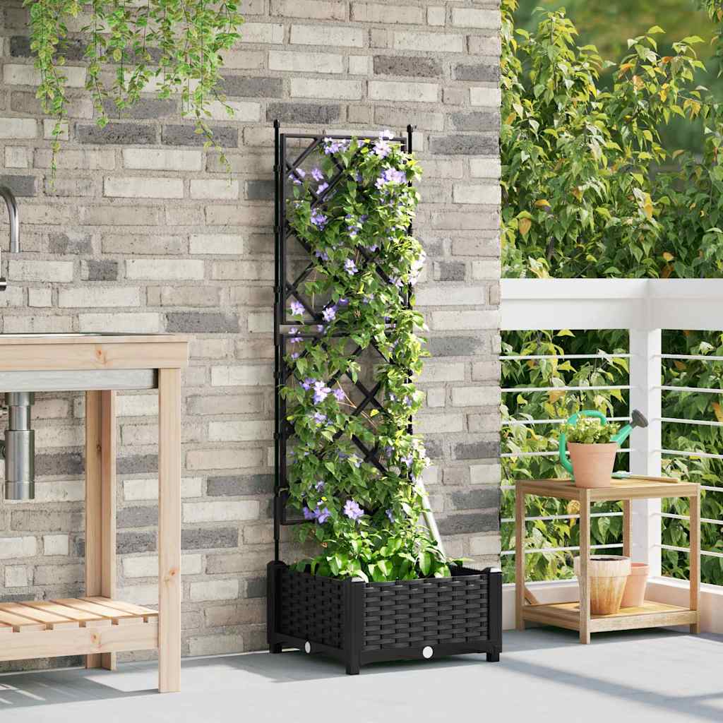 Garden Planter with Trellis Black 40 x 40 x 125.5 cm PP