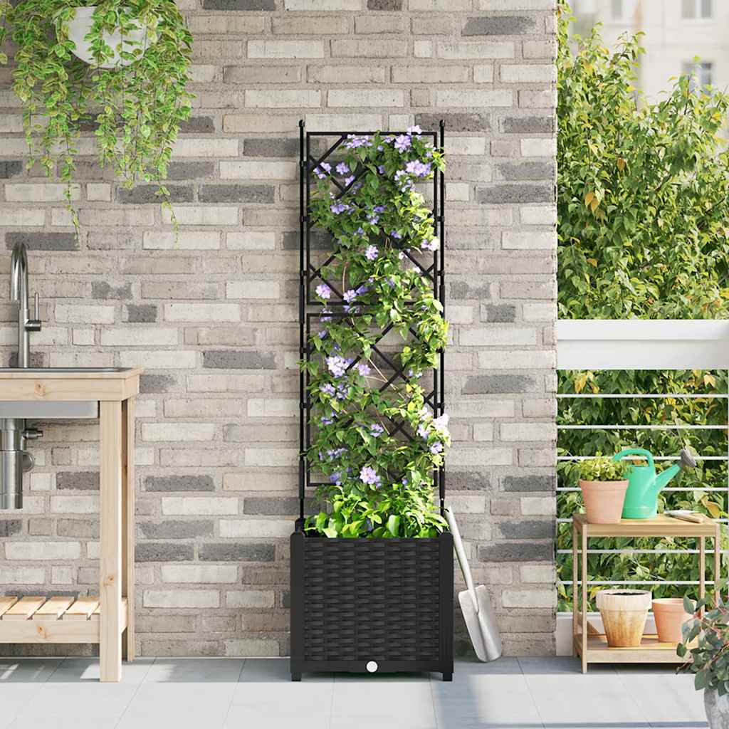 Garden Planter with Trellis Black 40 x 40 x 143 cm PP
