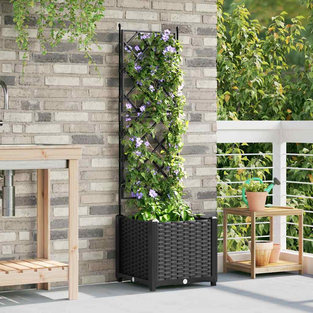 Garden Planter with Trellis Black 40 x 40 x 143 cm PP
