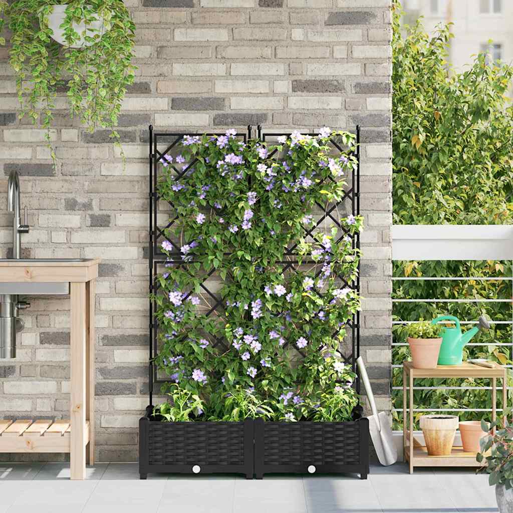 Garden Planter with Trellis 2 pcs Black 80 x 40 x 125.5 cm PP