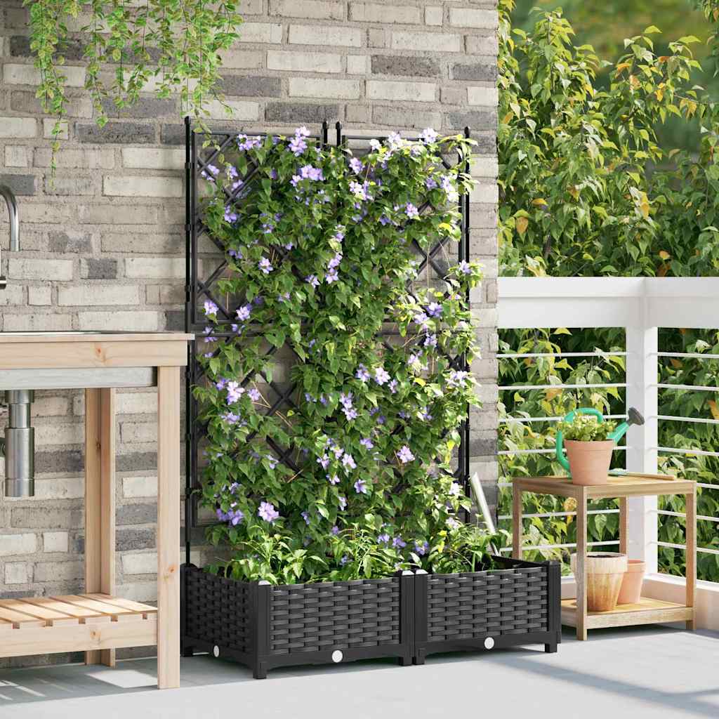 Garden Planter with Trellis 2 pcs Black 80 x 40 x 125.5 cm PP