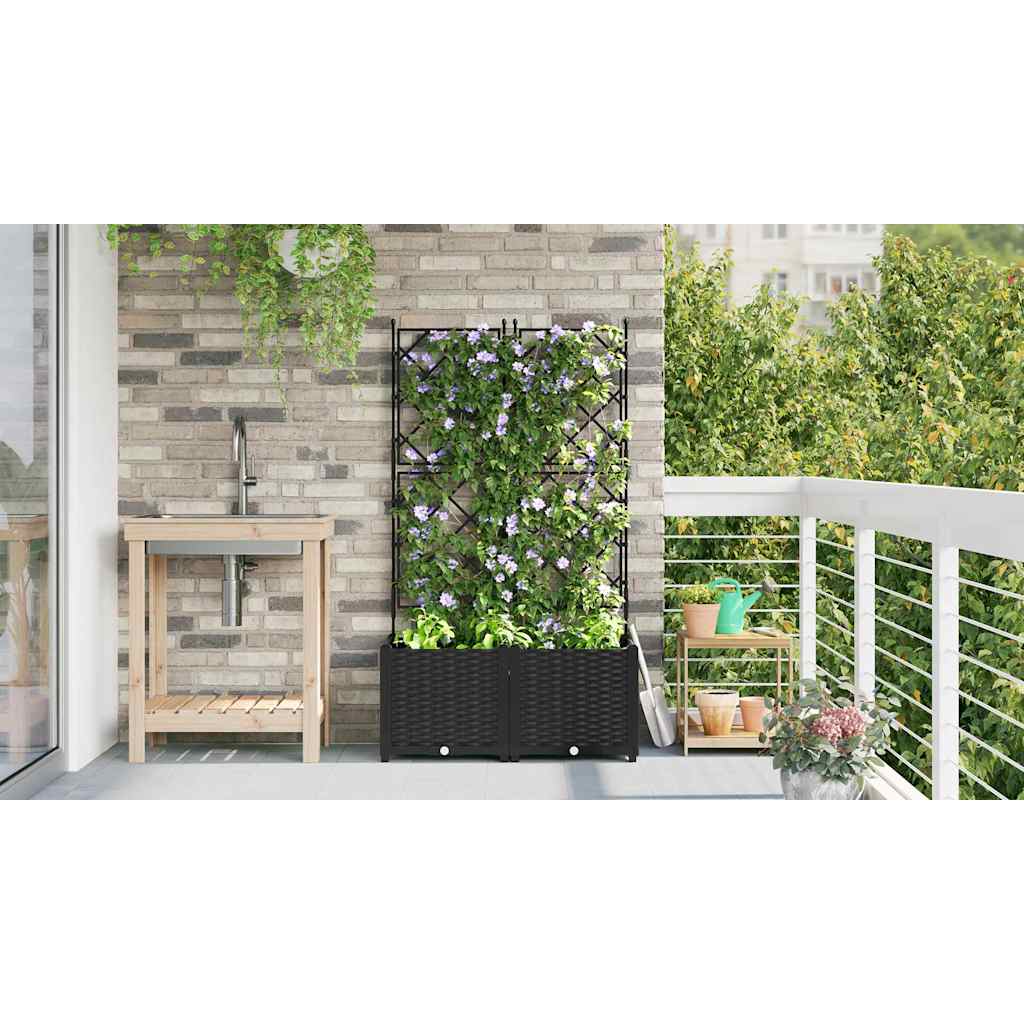 Garden Planter with Trellis 2 pcs Black 80 x 40 x 143 cm PP