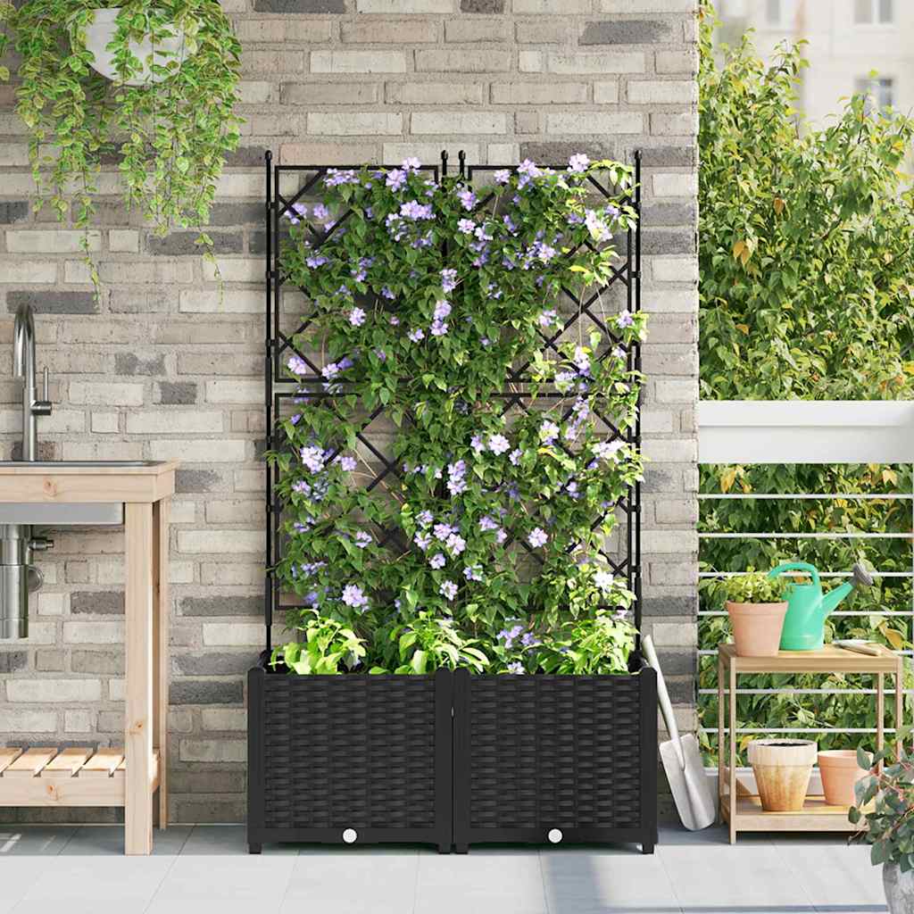 Garden Planter with Trellis 2 pcs Black 80 x 40 x 143 cm PP