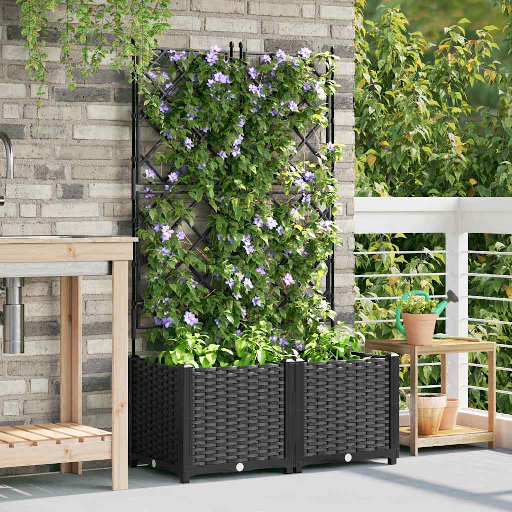 Garden Planter with Trellis 2 pcs Black 80 x 40 x 143 cm PP