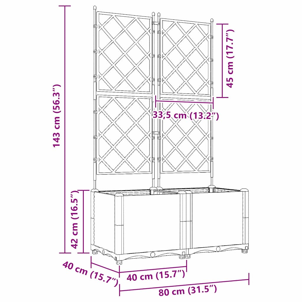 Garden Planter with Trellis 2 pcs Black 80 x 40 x 143 cm PP