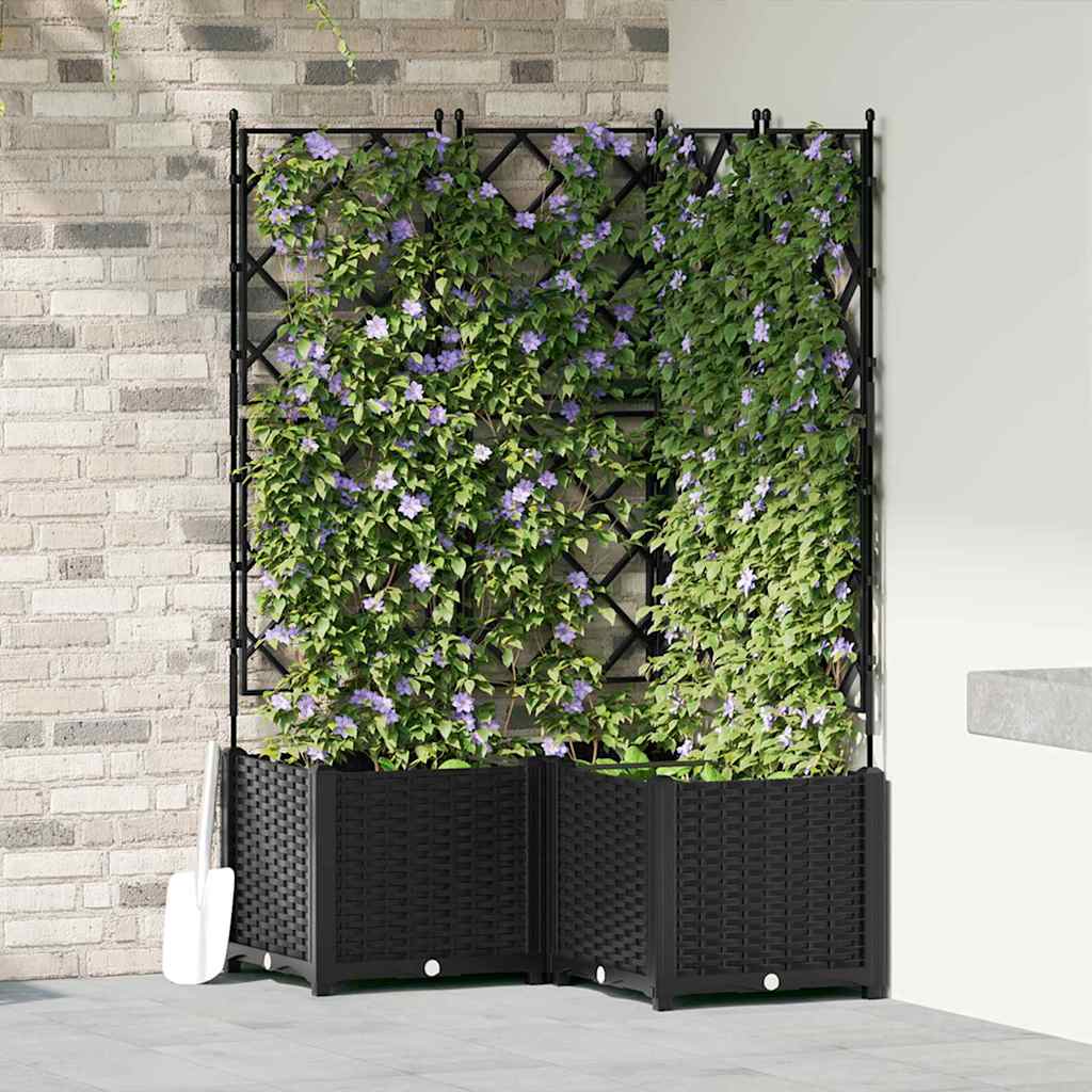 Garden Planter with Trellis 3 pcs Black 80 x 80 x 143 cm PP